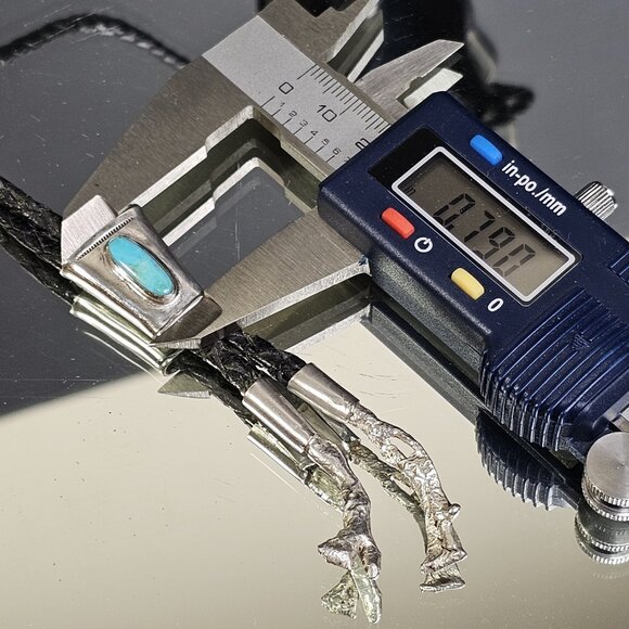 Navajo Silver And Turquoise Bolo Tie With Sterling Silver Tips Small Simple - Picture 3 of 11